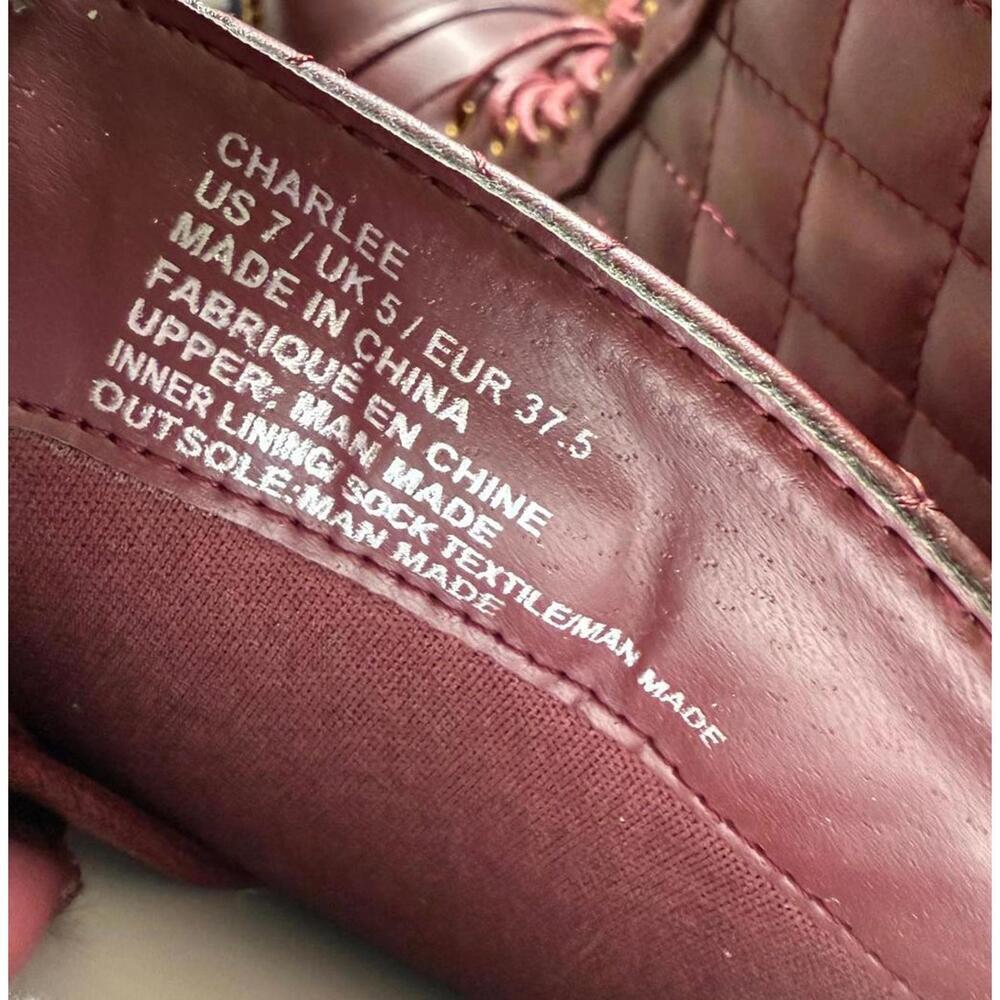 Charlee Burgundy Quilted Lace Up Combat Boots Chain Trim Size 7 - Picture 5 of 6